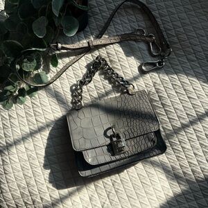 Steve Madden Gray Crocodile-Embossed Crossbody Bag